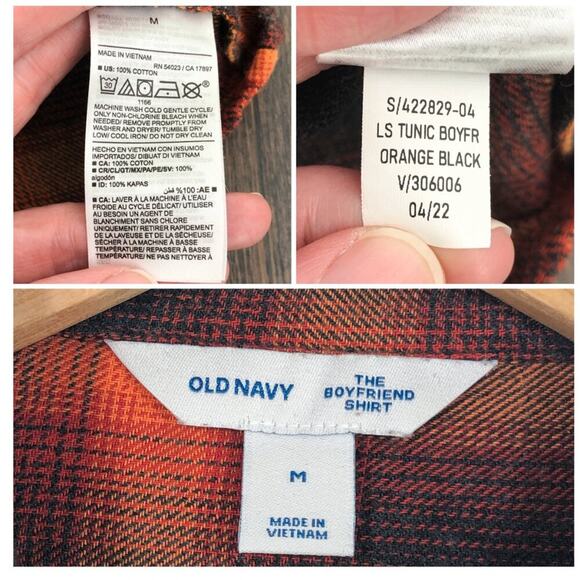 Old Navy Boyfriend Shirt Flannel Swiftie Evermore Size Medium Orange Black Plaid - Picture 7 of 16
